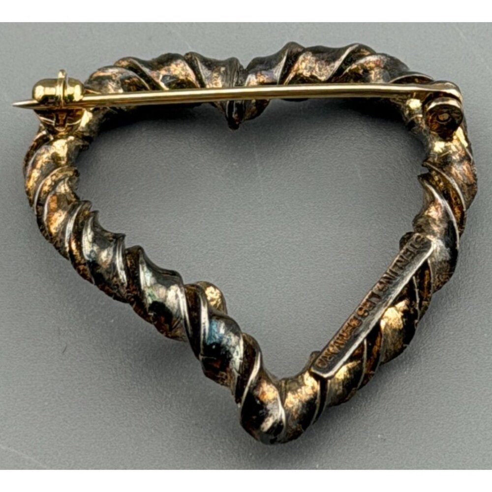 Vintage Les Bernard Brooch Sterling Silver Heart Brooch Ruby Accent Textured - Picture 4 of 6